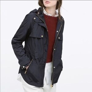 Zara navy hooded rain jacket